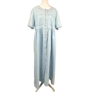 Vintage Denim Dress Maxi Sunbelt Denims Short Sleeve Womens Size Medium